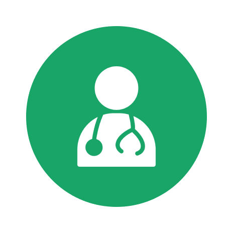Medical icon with stethoscope on green background.
