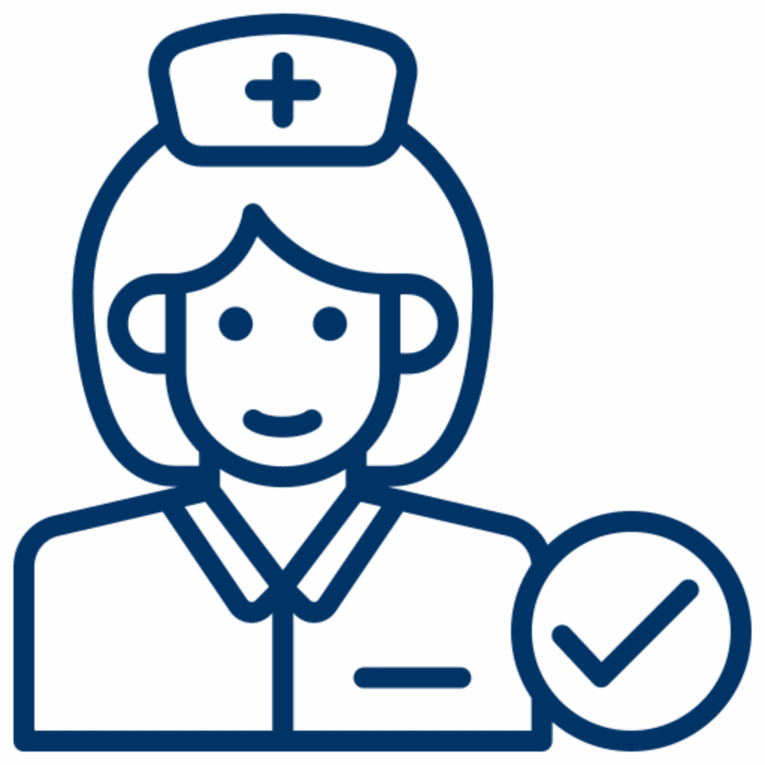 Nurse icon with a checkmark symbol.